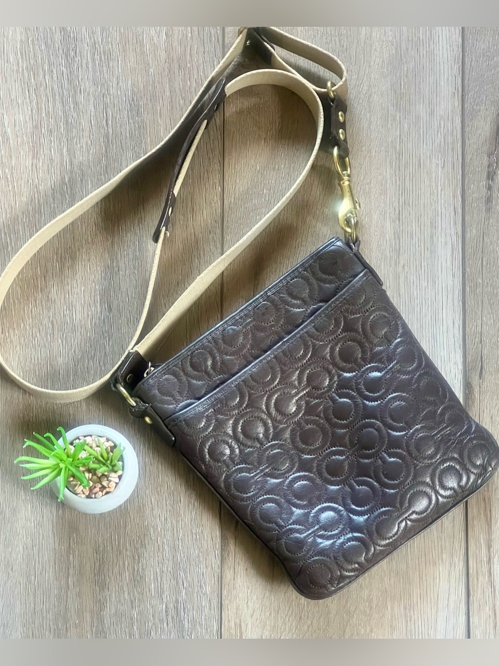 Authentic Coach Brown Quilted Leather Crossbody Bag - Women
